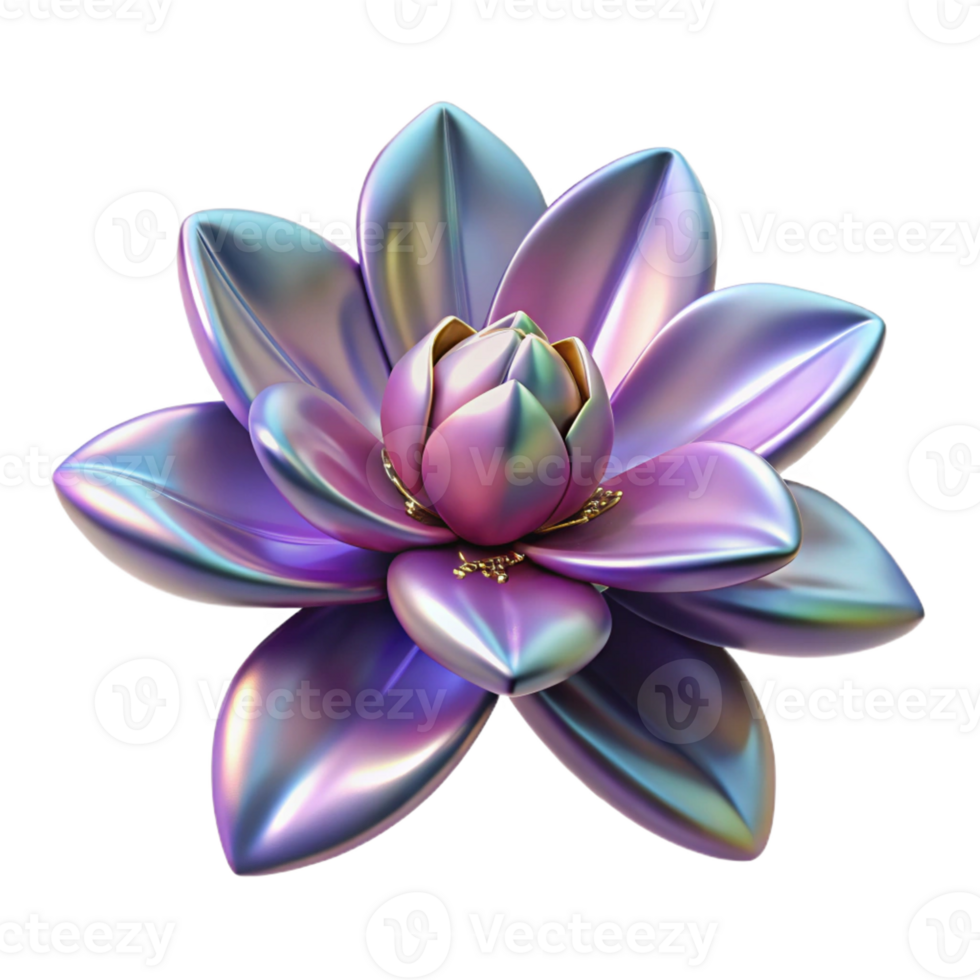 melancholic splendid Ultra-detailed concept art style rendering of a single, isolated genetically modified flower with metallic petals with Transparent Background high quality png