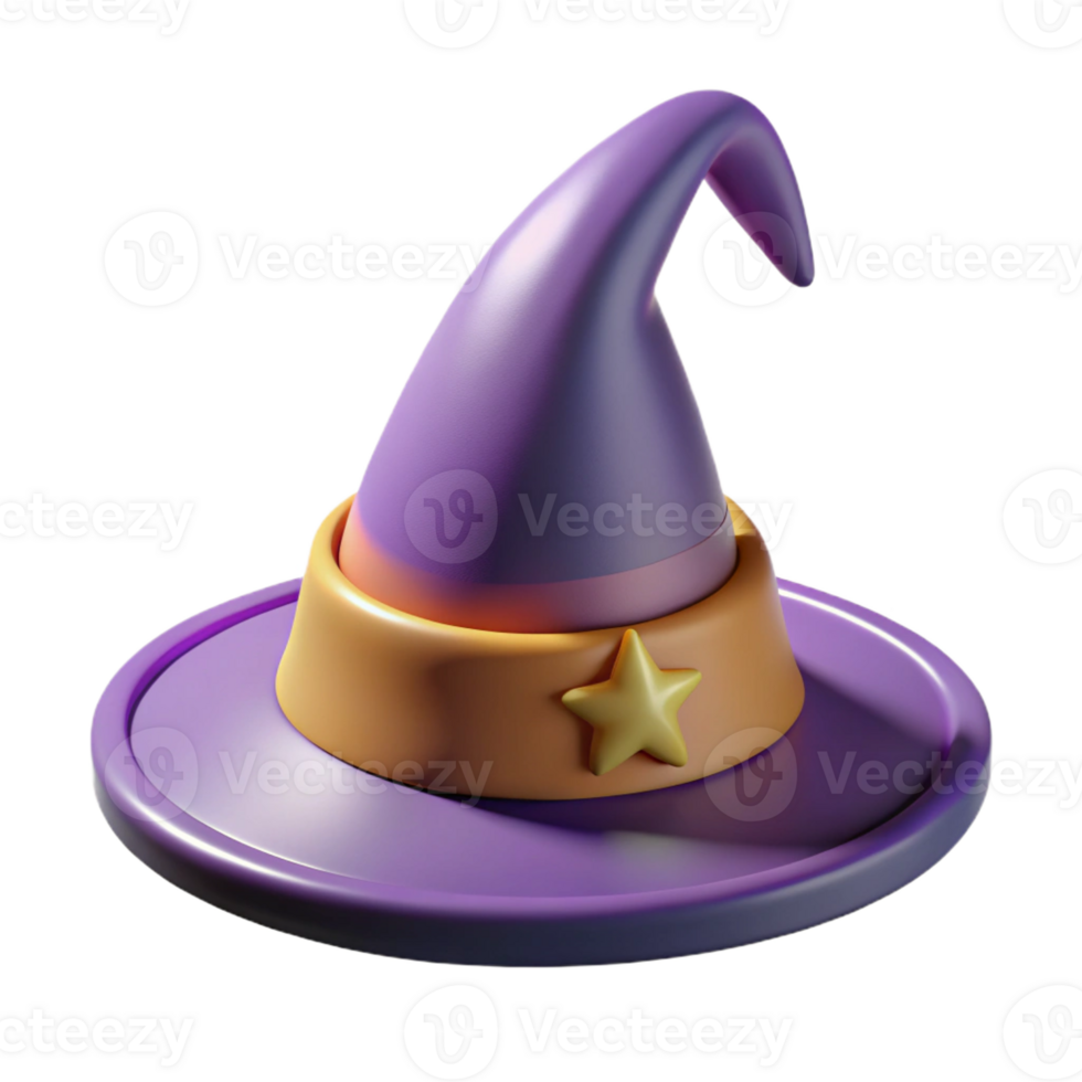 fascinating joyful bohemian Ultra-detailed, concept art style isolated cutout of a single, wizard's hat, pointed, wide brim with Transparent Background handcrafted png