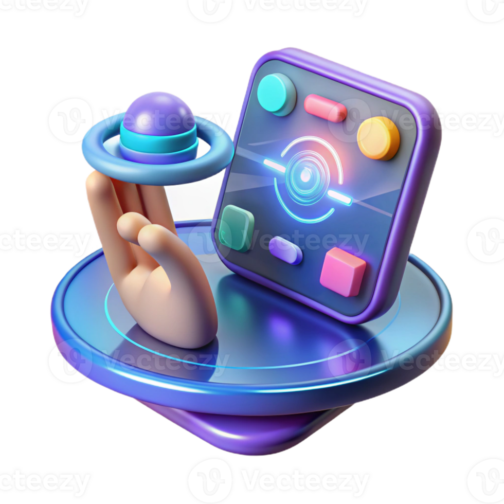 striking acclaimed Concept art style, isolated cutout of a levitating holographic user interface, touch screen technology with Transparent Background png