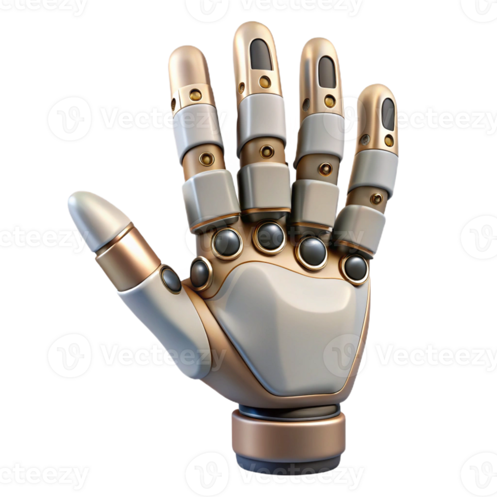 wonderful signature Professional render, photorealistic, isolated cutout of a single, advanced cybernetic prosthetic hand Hyper-specific with Transparent Background png