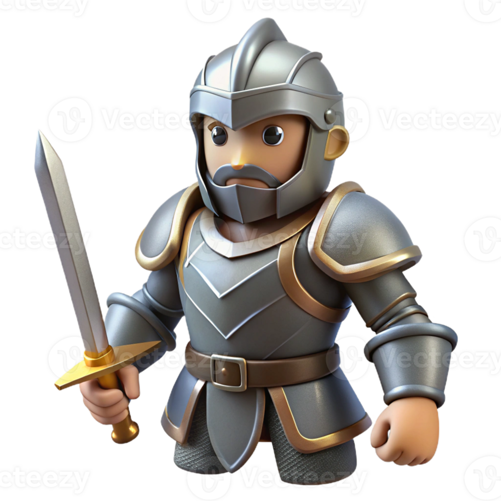 nostalgic breathtaking Concept art style, isolated cutout of a medieval knight in full plate armor with a sword with Transparent Background ultra HD png
