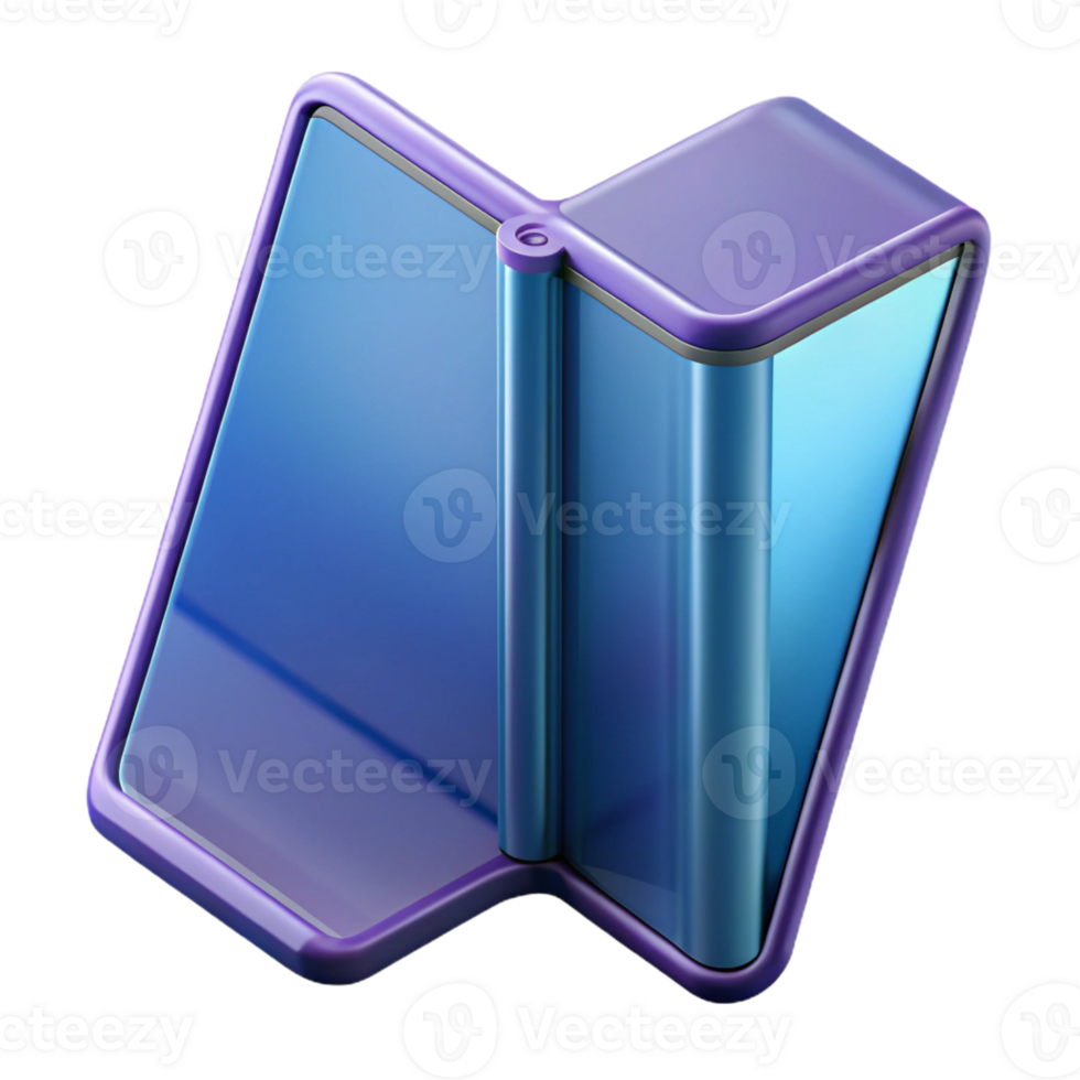 glorious abstract Photorealistic, isolated cutout of a single flexible display screen, foldable phone technology with Transparent Background top-tier png
