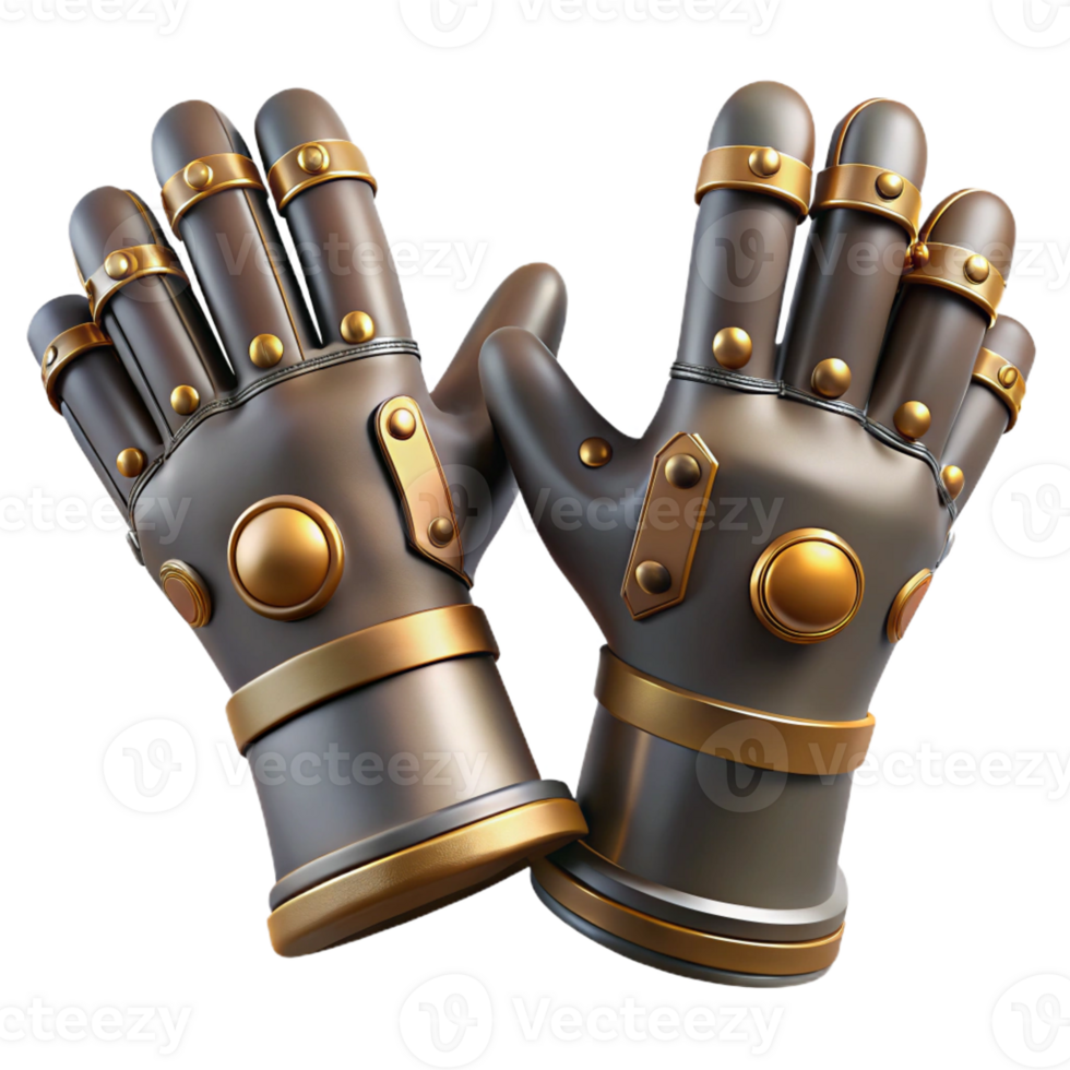 intense extraordinary A pair of steampunk gloves with articulated fingers and metal plating with Transparent Background ultra HD png