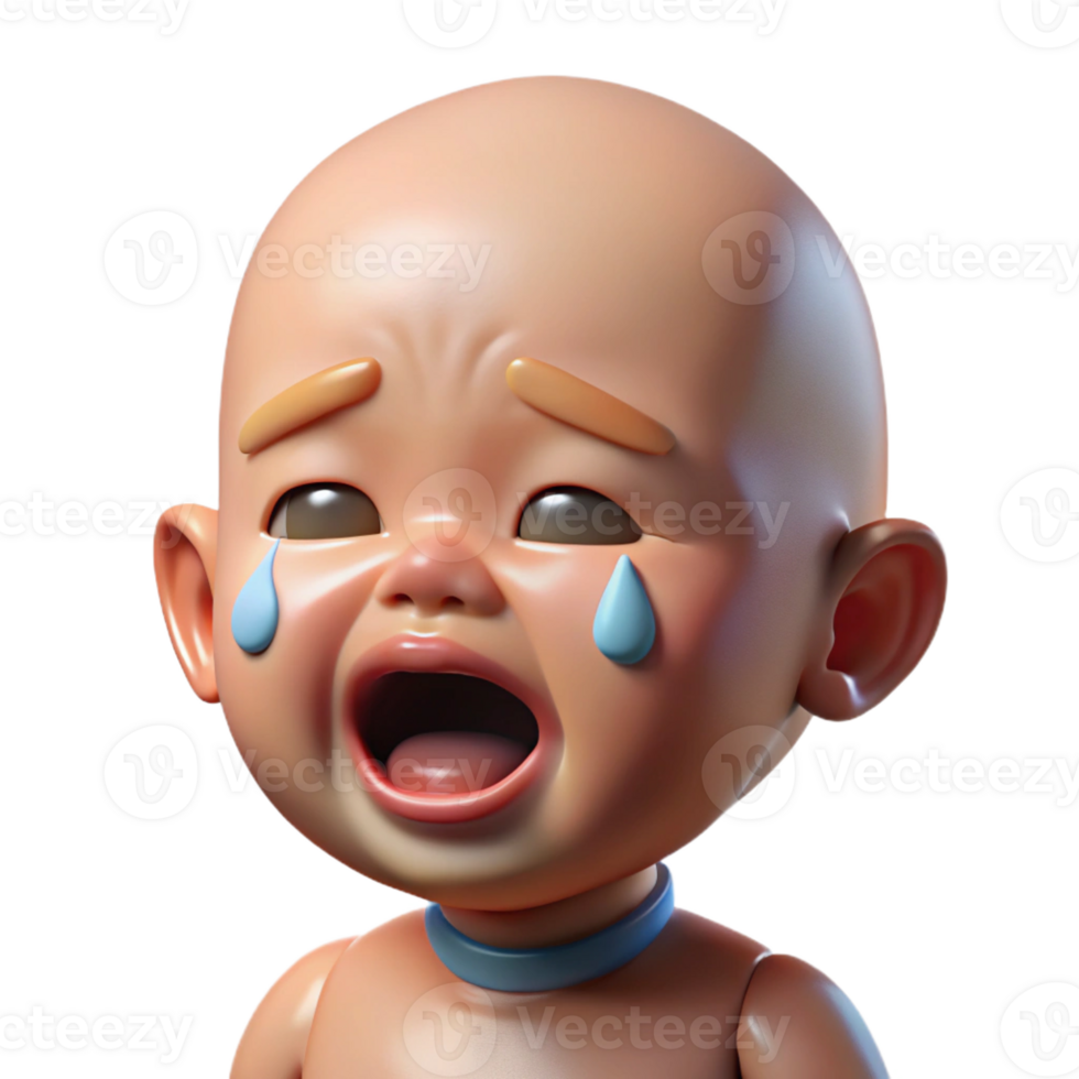 extraordinary whimsical traditional Photorealistic, ultra-detailed professional render of a crying baby with tears streaming down its face Isolated cutout with Transparent Background high quality png