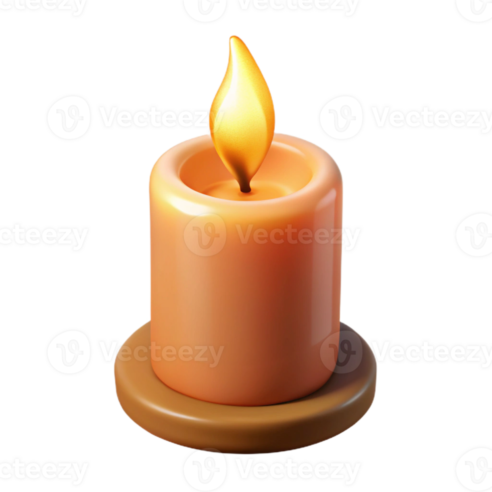 magnificent rustic Photorealistic, isolated cutout of a burning candle with a flickering flame with Transparent Background Focus on the candle itself, no surrounding glow or light effects flawless png