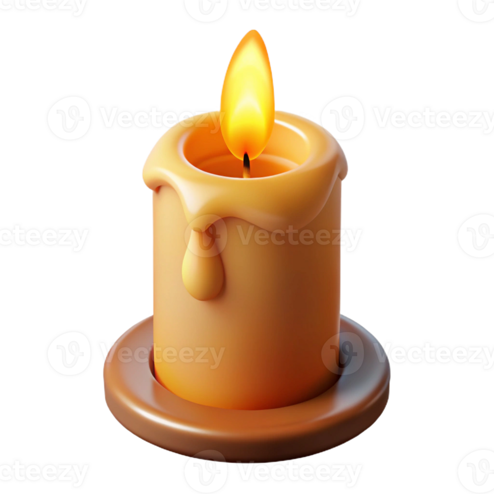 fascinating artistic Photorealistic, isolated cutout of a burning candle with a flickering flame with Transparent Background Focus on the candle itself, no surrounding glow or light effects refined png