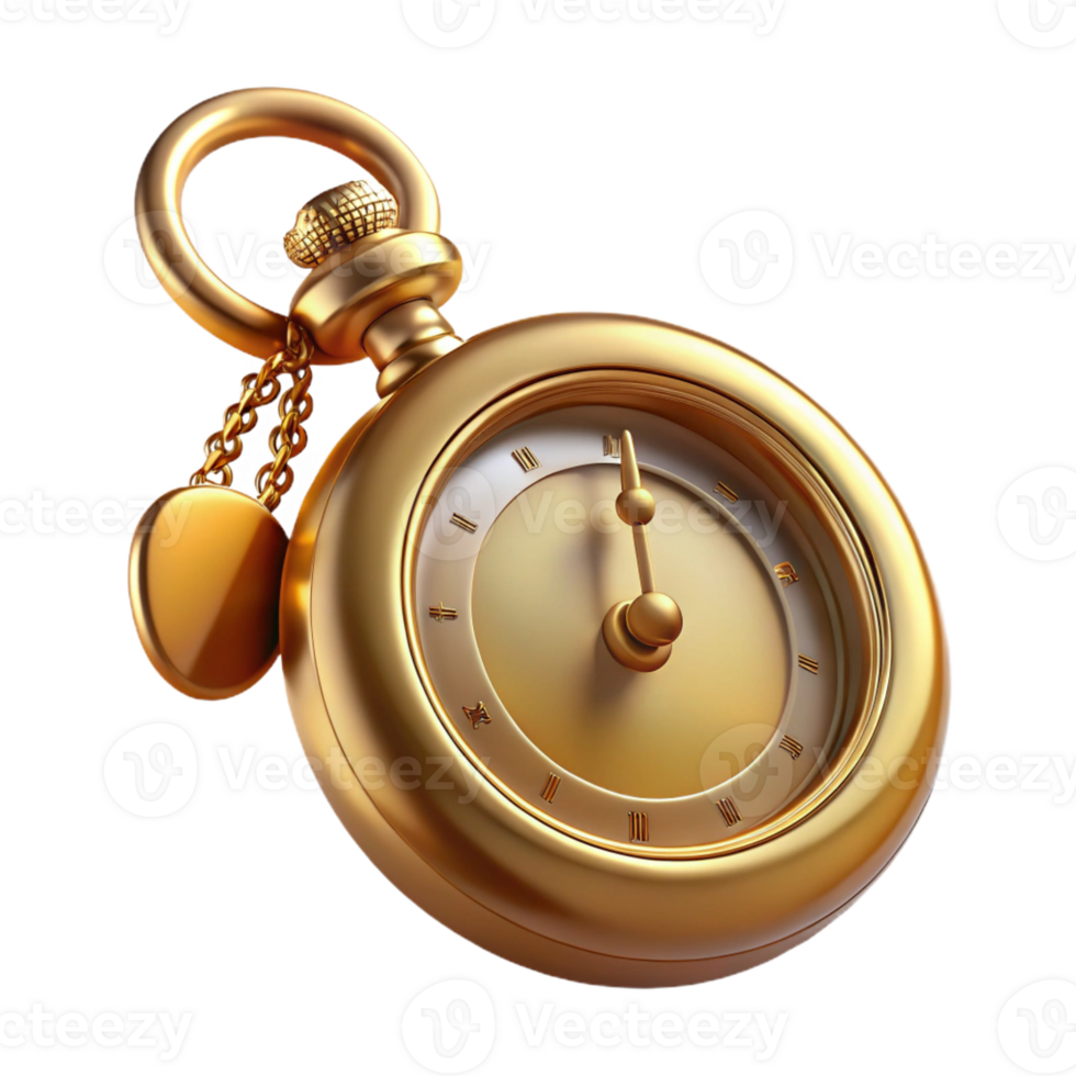 exquisite nostalgic art deco Photorealistic, ultra-detailed, isolated cutout of a vintage pocket watch with chain with Transparent Background exclusive png