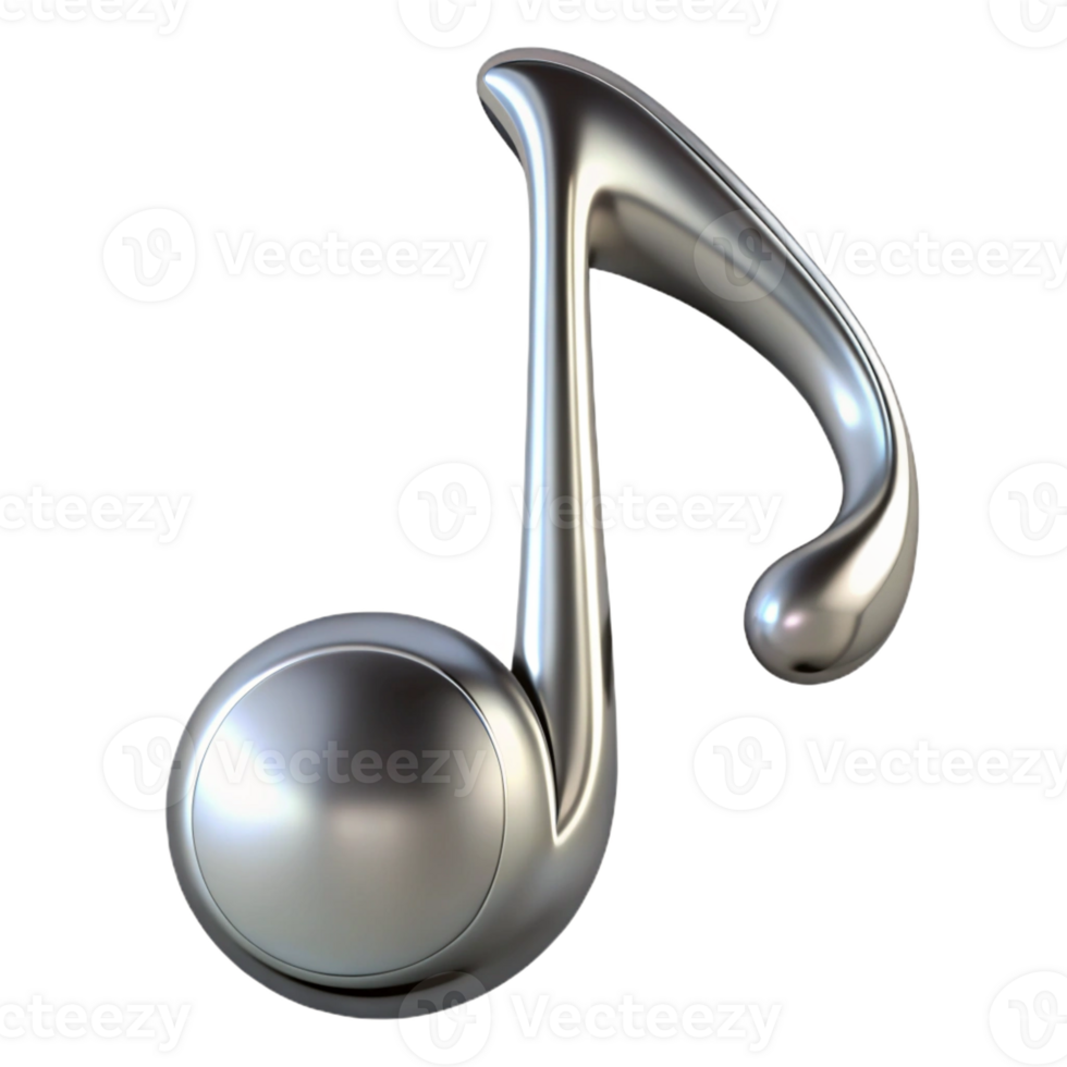 extraordinary exemplary A single musical note, crafted from polished silver with Transparent Background png