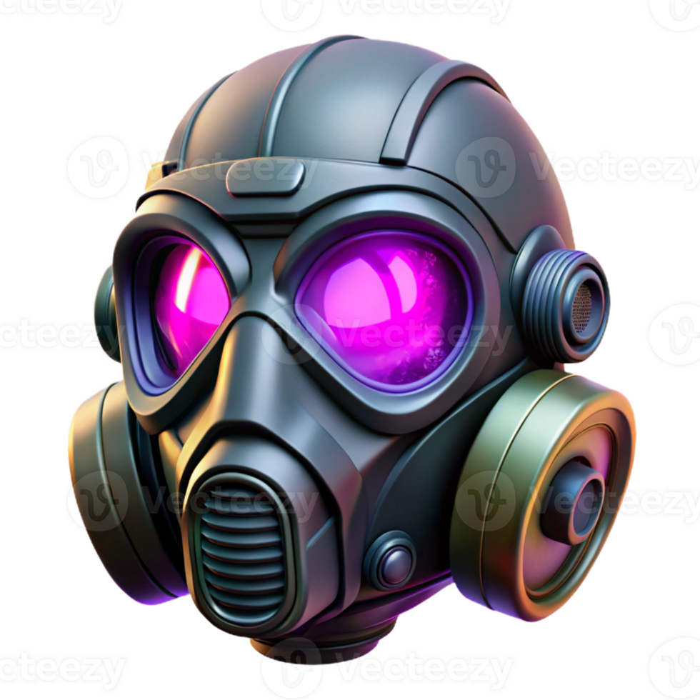 mysterious sumptuous Isolated cutout of a photorealistic, ultra-detailed, professional render of a single cyberpunk respirator mask with LED accents with Transparent Background top-tier png