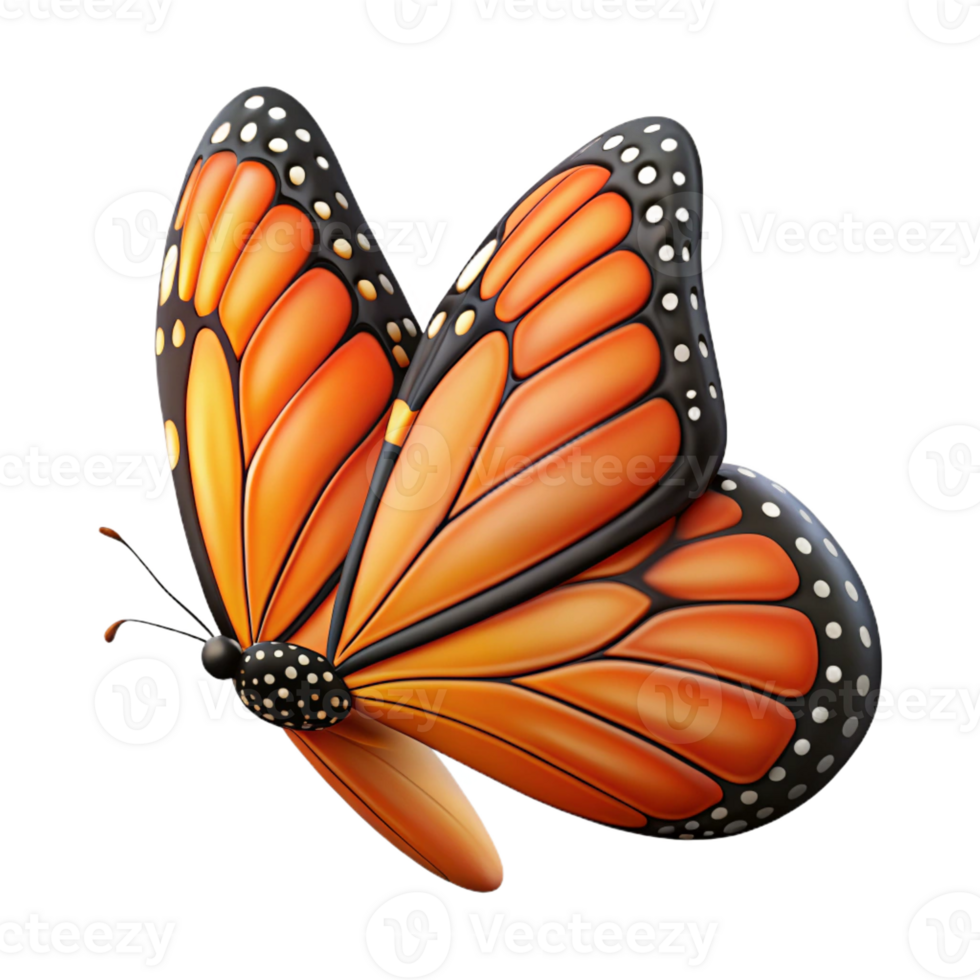 hypnotic industrial Professional render ultra-detailed isolated cutout of a single butterfly wing, monarch, orange and black, with Transparent Background studio quality png