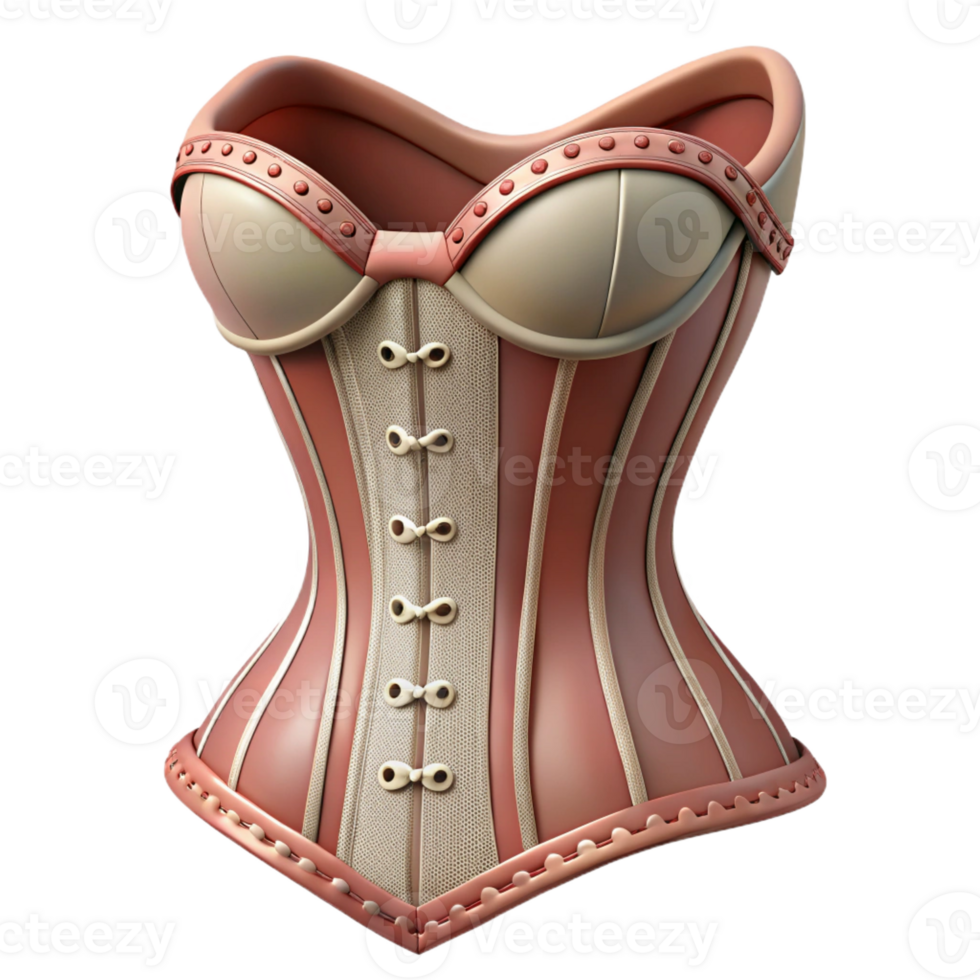 dazzling reflective rustic Professional render of a vintage corset with lace detailing, isolated cutout, hyper-specific with Transparent Background 8K png