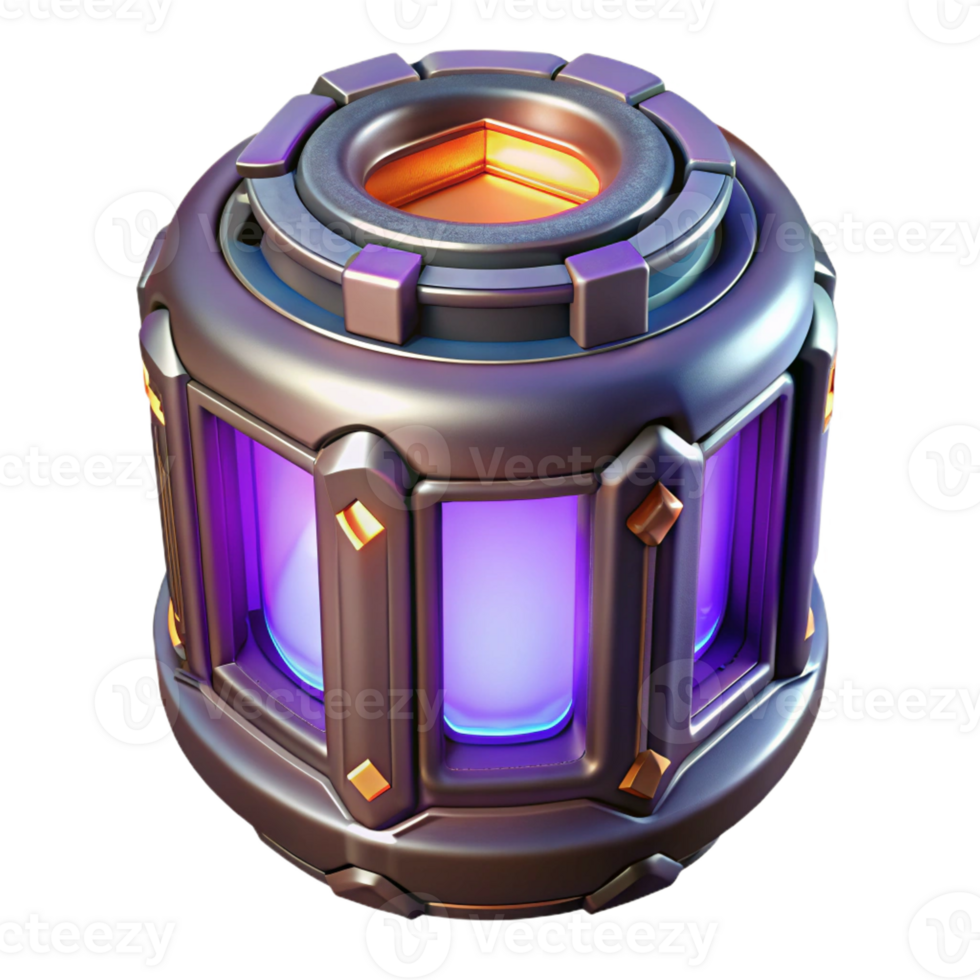 elegant organic Photorealistic, ultra-detailed, isolated cutout, professional render of a single cyberpunk energy cell with glowing core with Transparent Background exclusive png