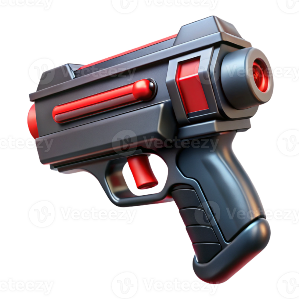 romantic captivating Concept art style, hyper-specific, isolated cutout of a futuristic, sleek, black and red laser pistol Ultra-detailed with Transparent Background luxury png