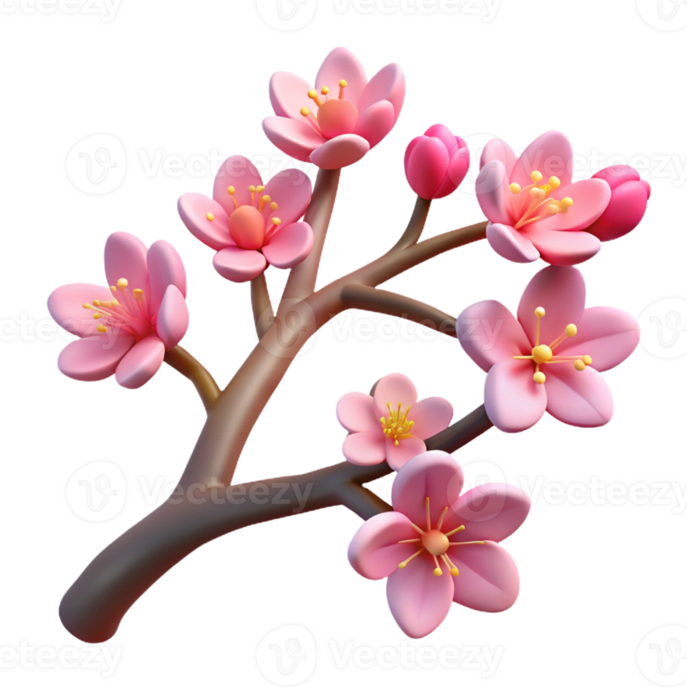 dynamic extraordinary Tree branch with cherry blossoms with Transparent Background Branch and blossoms are considered a single entity flawless png