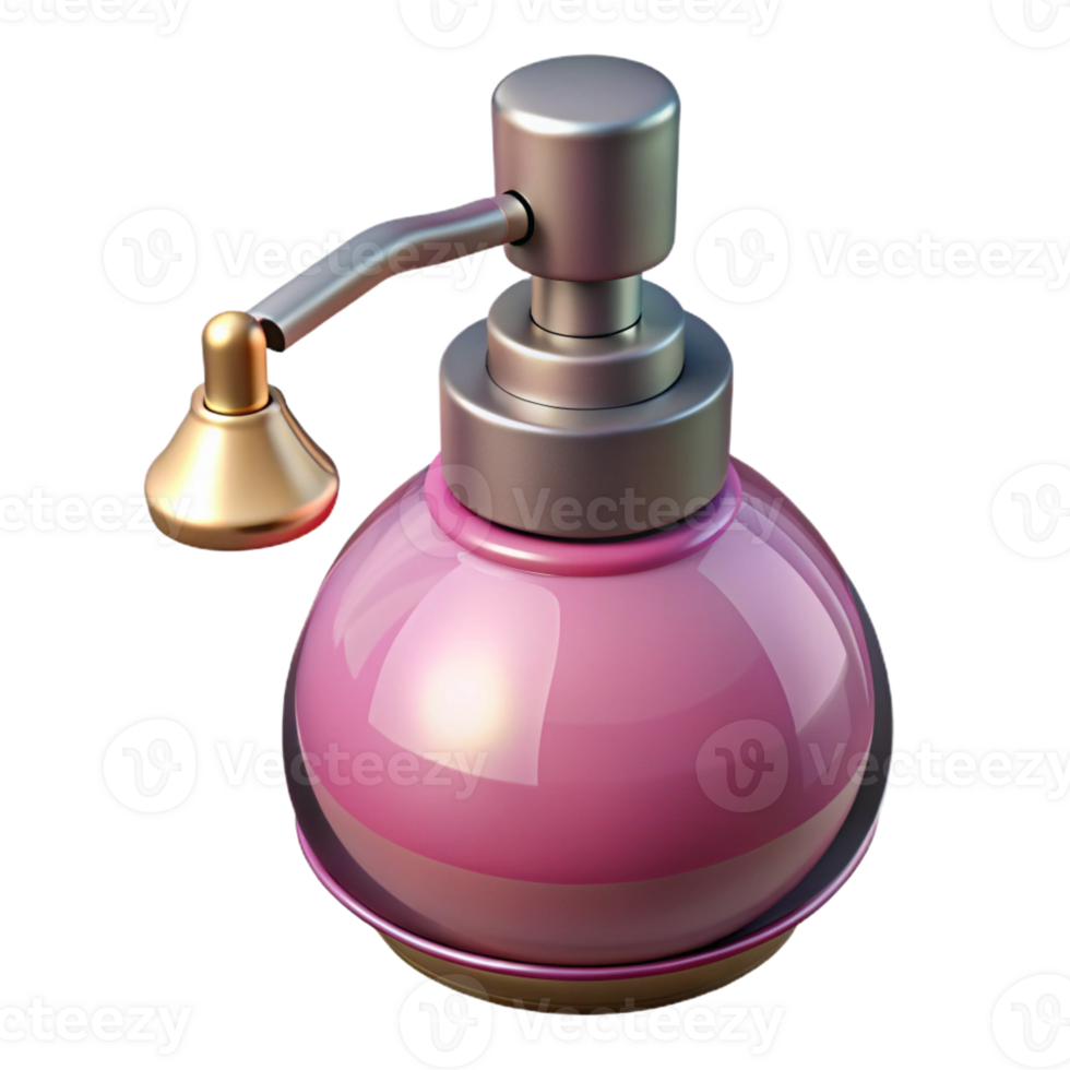 exceptional art deco Concept art style, isolated cutout of a vintage perfume bottle with an atomizer with Transparent Background museum quality png