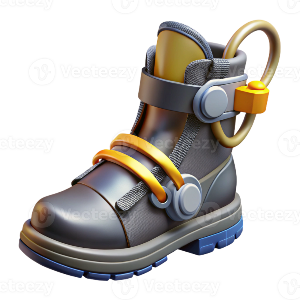 immaculate unparalleled Photorealistic, ultra-detailed professional render, isolated cutout of a single cyberpunk combat boot with magnetic grappling hooks with Transparent Background png