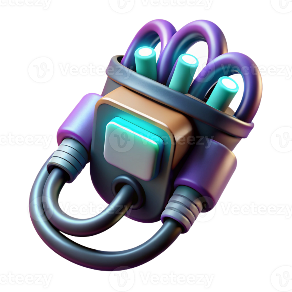 exquisite coastal Hyper-specific, concept art style, isolated cutout, professional render of a cyberpunk neural interface cable with glowing connectors with Transparent Background exclusive png
