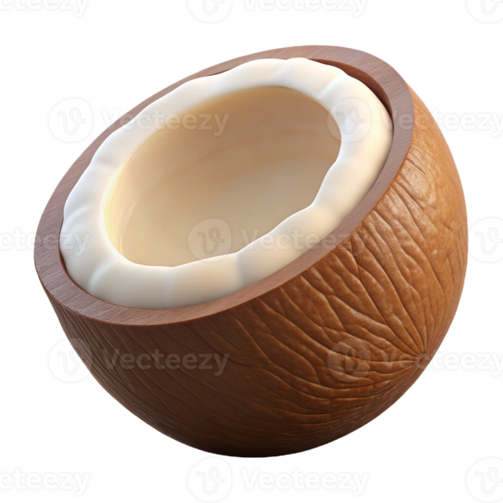 impressive rare A single coconut, cracked open to reveal the white flesh with Transparent Background png