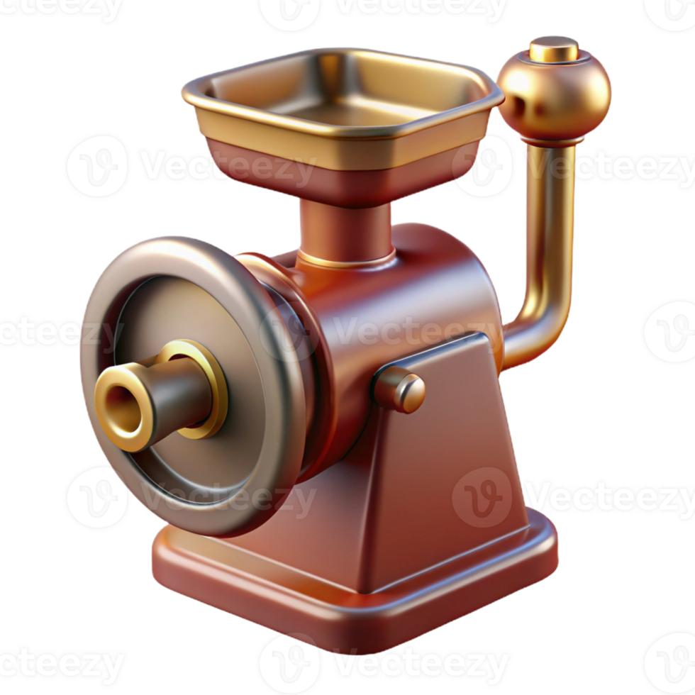elegant passionate classic Hyper-specific, professional render of a vintage meat grinder, isolated cutout with Transparent Background impeccable png