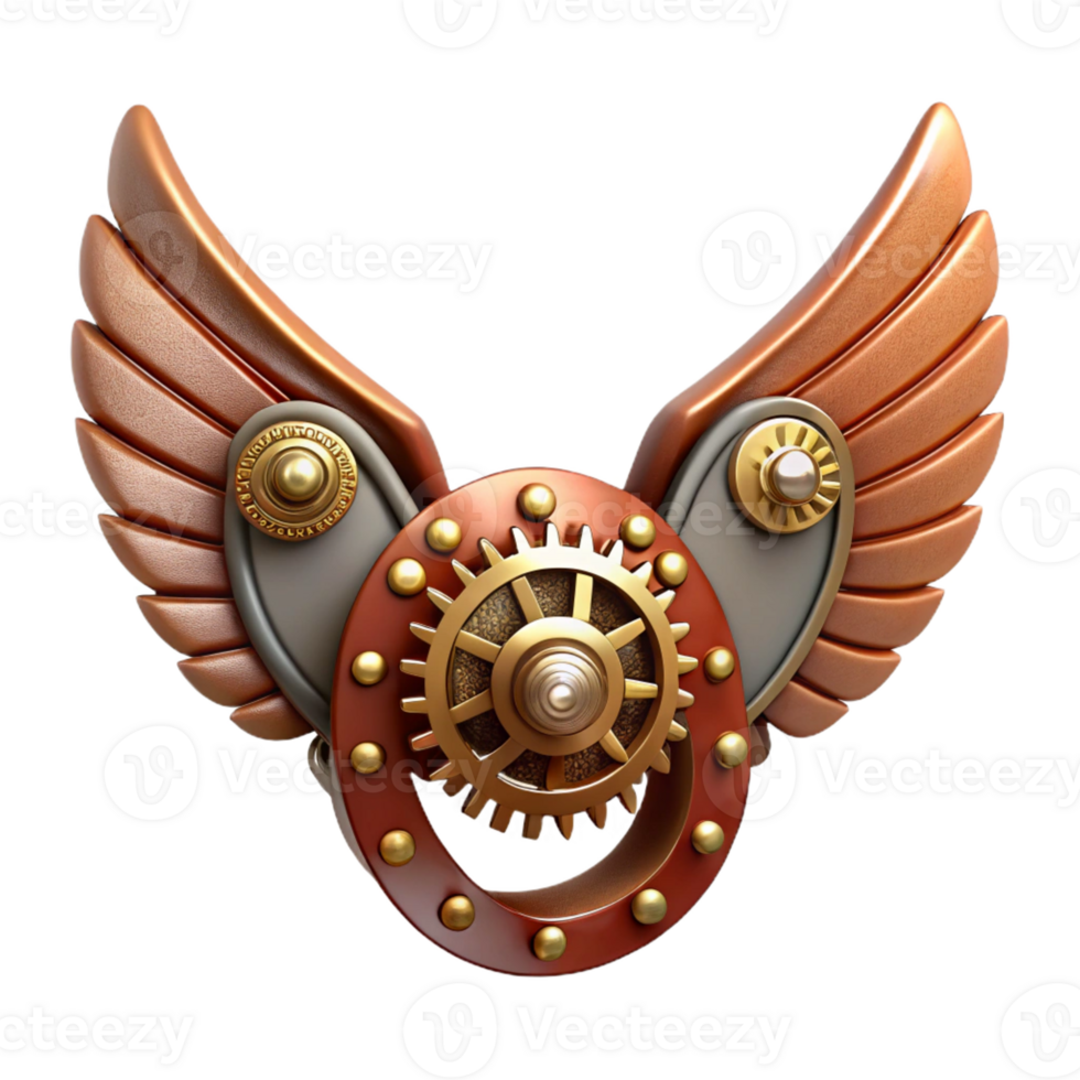remarkable art deco Steampunk wings made of gears, clockwork, and leather straps with Transparent Background detailed png