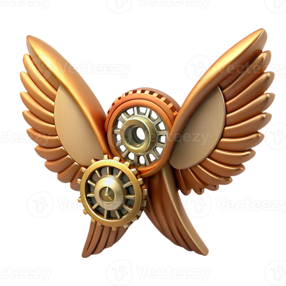 romantic mesmerizing Steampunk wings made of gears, clockwork, and leather straps with Transparent Background original png