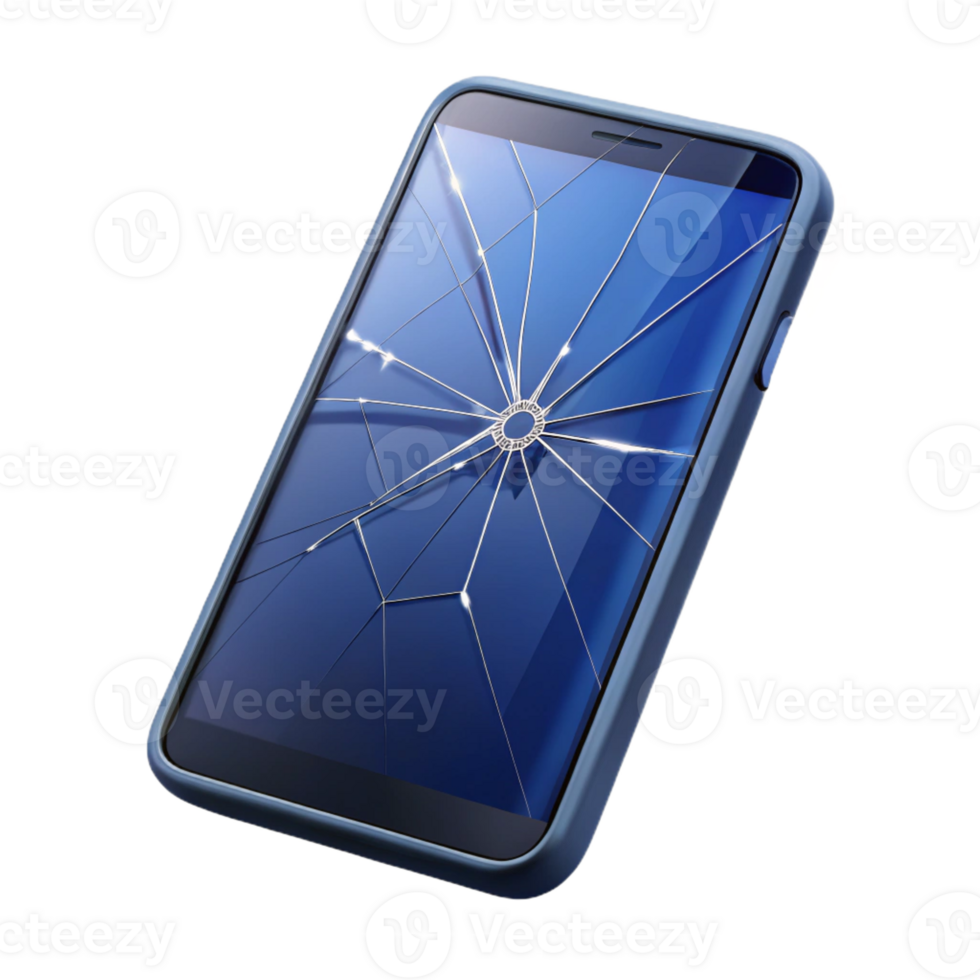 sereno exemplar Smartphone mostrando quebrado tela com teia de aranha rachaduras com transparente fundo png
