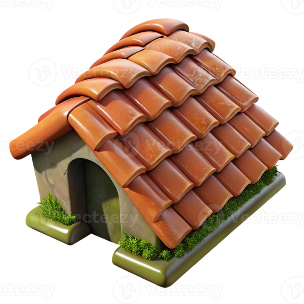 impressive industrial Hyper-specific, professional render of a single terracotta roof tile, weathered and moss-covered Isolated cutout with Transparent Background refined png
