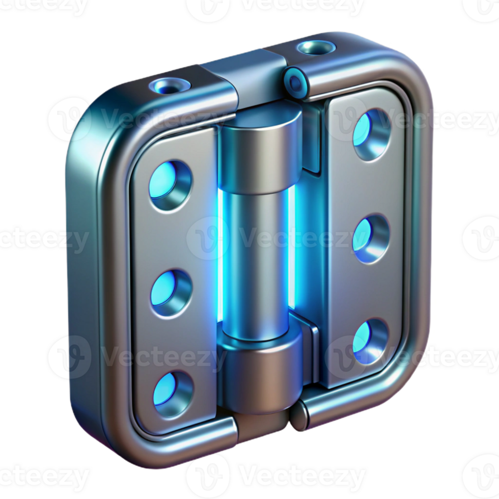 nostalgic beautiful Concept art style, isolated cutout of a futuristic, chrome-plated, bioluminescent door hinge with Transparent Background luxury png