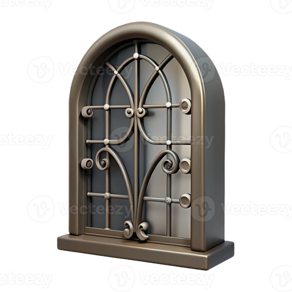 elegant impressionist Hyper-specific professional render of a single, hand-forged, wrought iron window grill Isolated cutout with Transparent Background genuine png