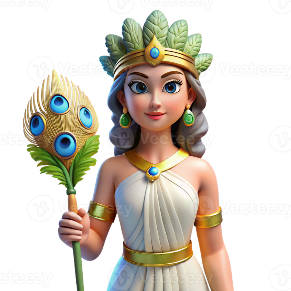 fascinating futuristic Hera, queen of the gods, with a peacock feather with Transparent Background professional png