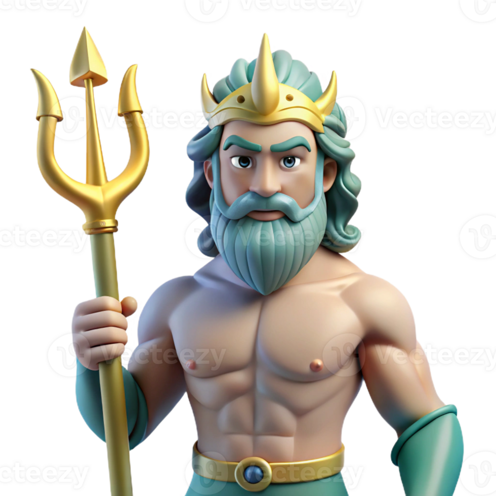 majestic unparalleled Poseidon, god of the sea, wielding a trident with Transparent Background png