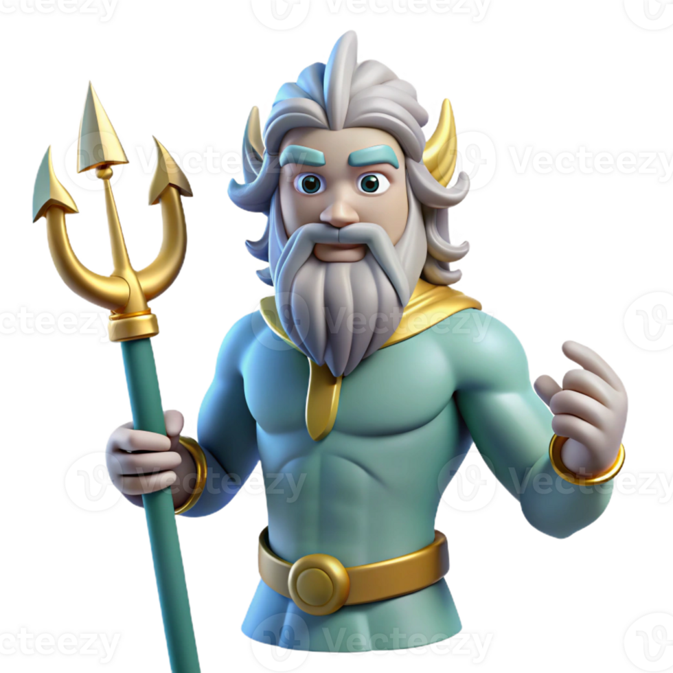 unforgettable vintage Poseidon, god of the sea, wielding a trident with Transparent Background detailed png
