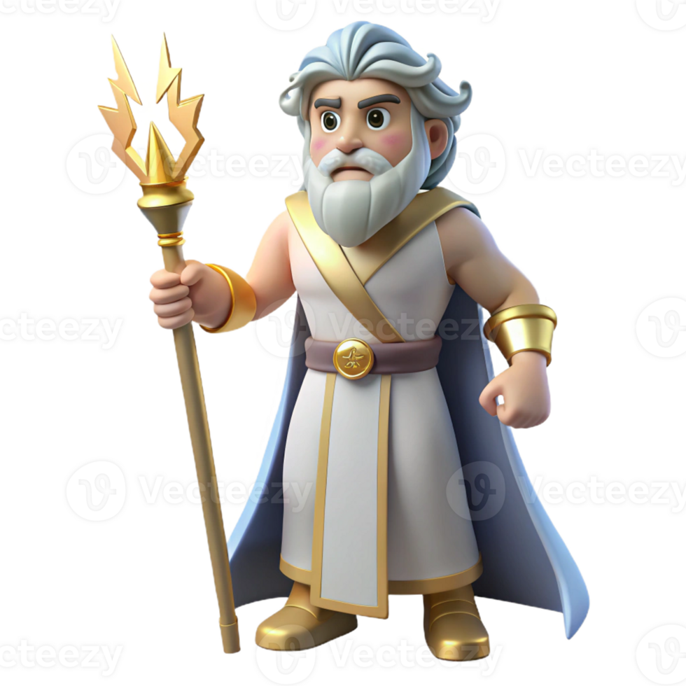 radiant energetic surreal Zeus, king of the gods, holding a lightning bolt with Transparent Background authentic png