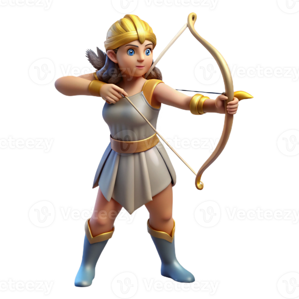 immaculate signature Artemis, goddess of the hunt, with a bow and arrow with Transparent Background png