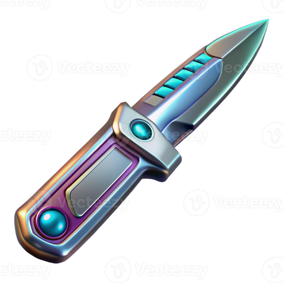 quintessential baroque Concept art style, hyper-specific, isolated cutout of a futuristic, metallic, multi-tooled utility knife Ultra-detailed with Transparent Background handcrafted png