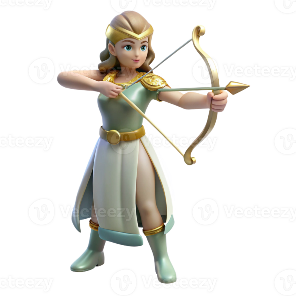 inspired vintage Artemis, goddess of the hunt, with a bow and arrow with Transparent Background gallery standard png