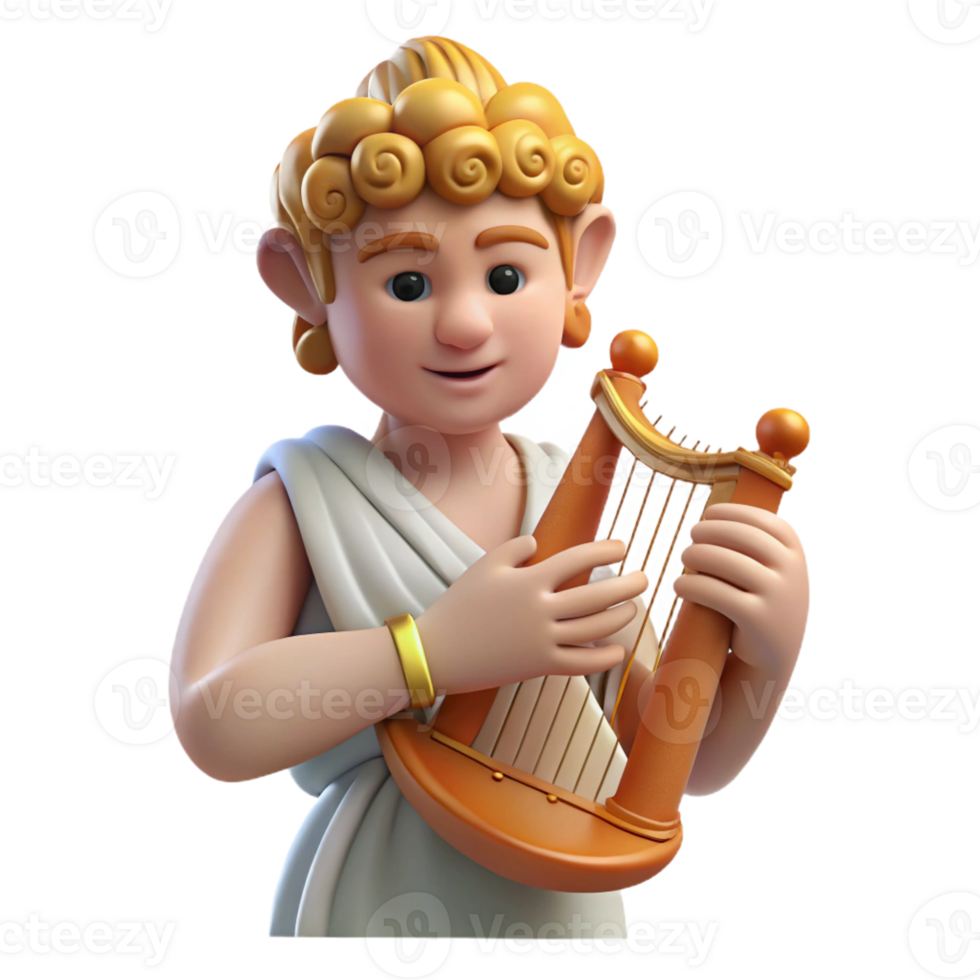 whimsical fascinating Apollo, god of music and poetry, playing a lyre with Transparent Background elite png