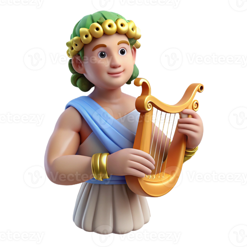 playful fascinating Apollo, god of music and poetry, playing a lyre with Transparent Background professional png