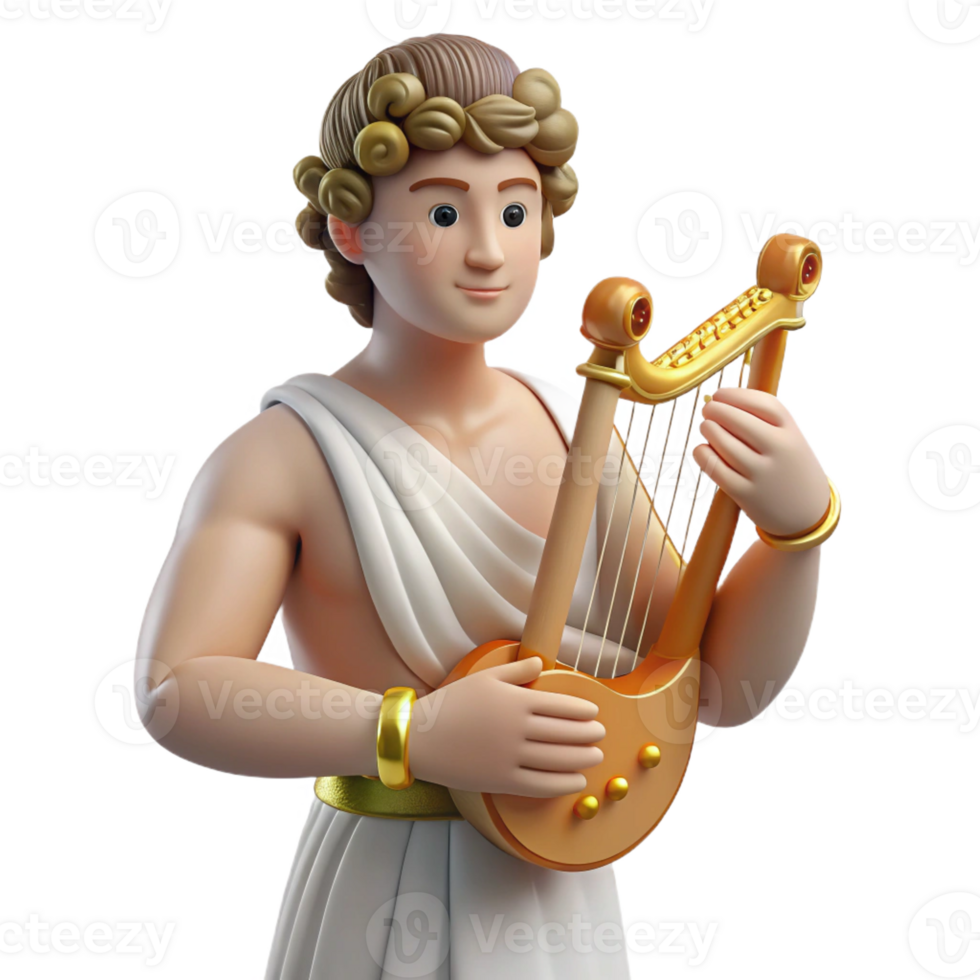 ethereal extraordinary Apollo, god of music and poetry, playing a lyre with Transparent Background top-tier png