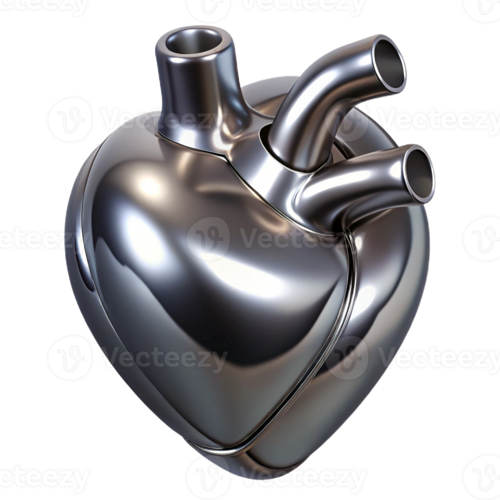 distinctive creative Concept art style, ultra-detailed, isolated cutout of a single, stylized, chrome human heart with Transparent Background expertly shot png