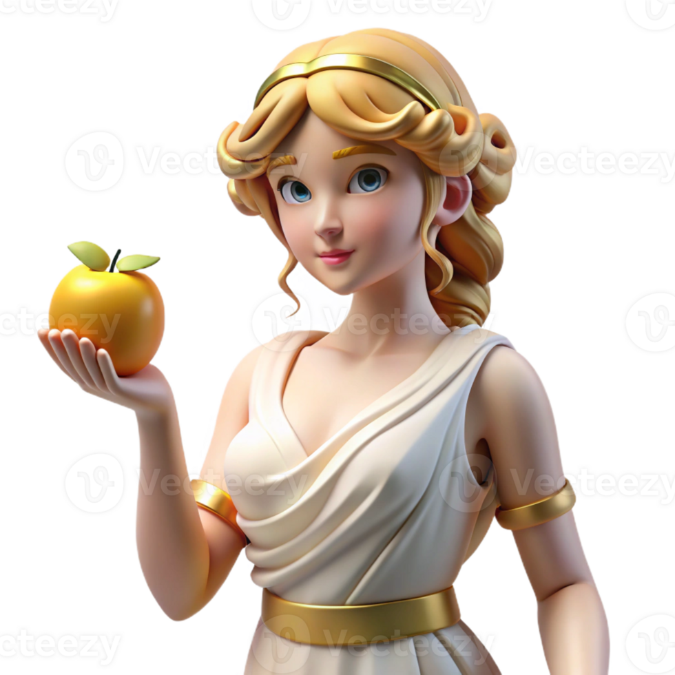 majestic peaceful coastal Aphrodite, goddess of love and beauty, holding a golden apple with Transparent Background gallery standard png