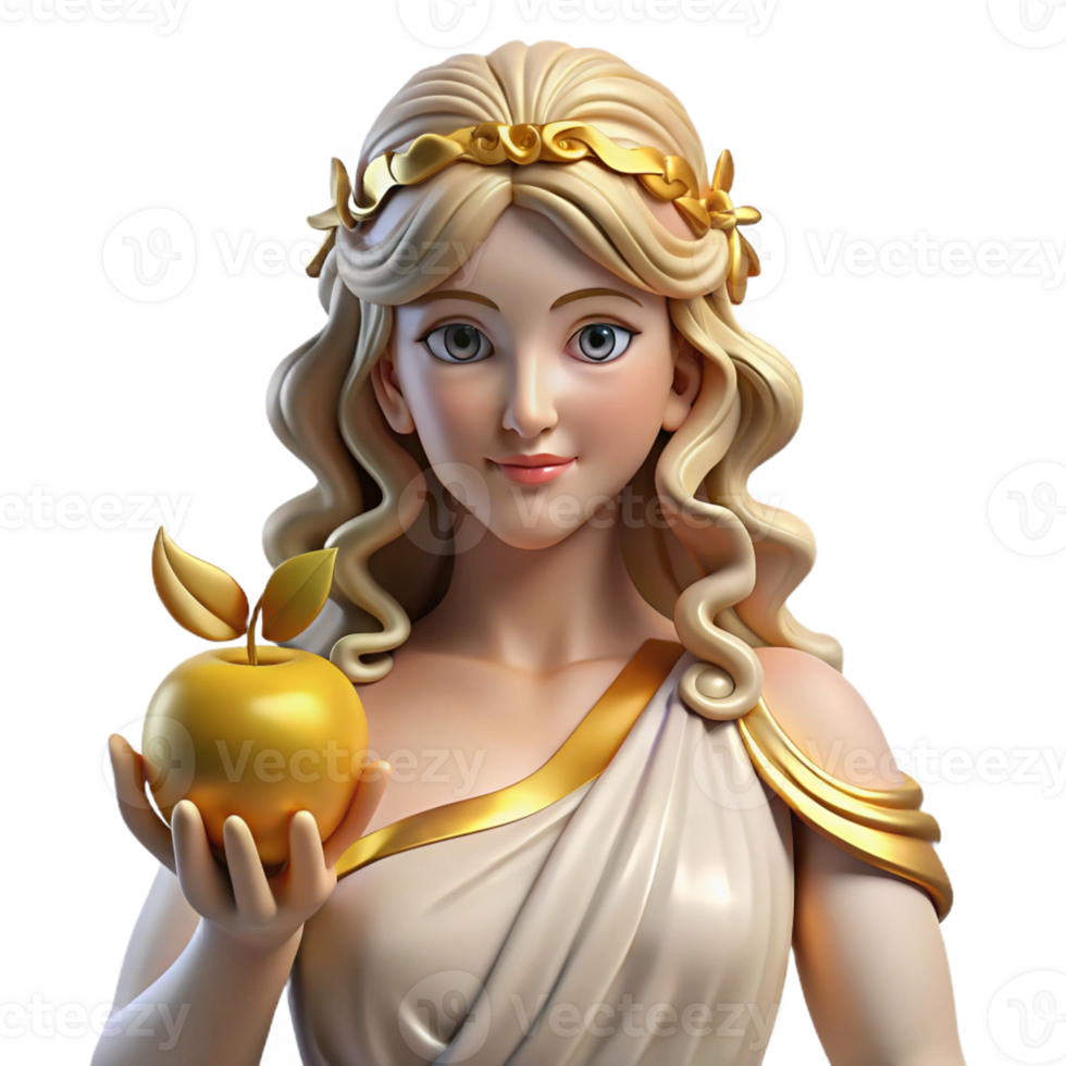 magnificent energetic organic Aphrodite, goddess of love and beauty, holding a golden apple with Transparent Background ultra HD png