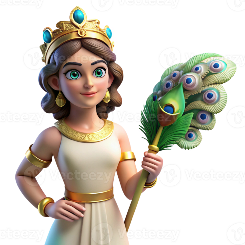 impressive nostalgic minimalist Hera, queen of the gods, with a peacock feather with Transparent Background refined png