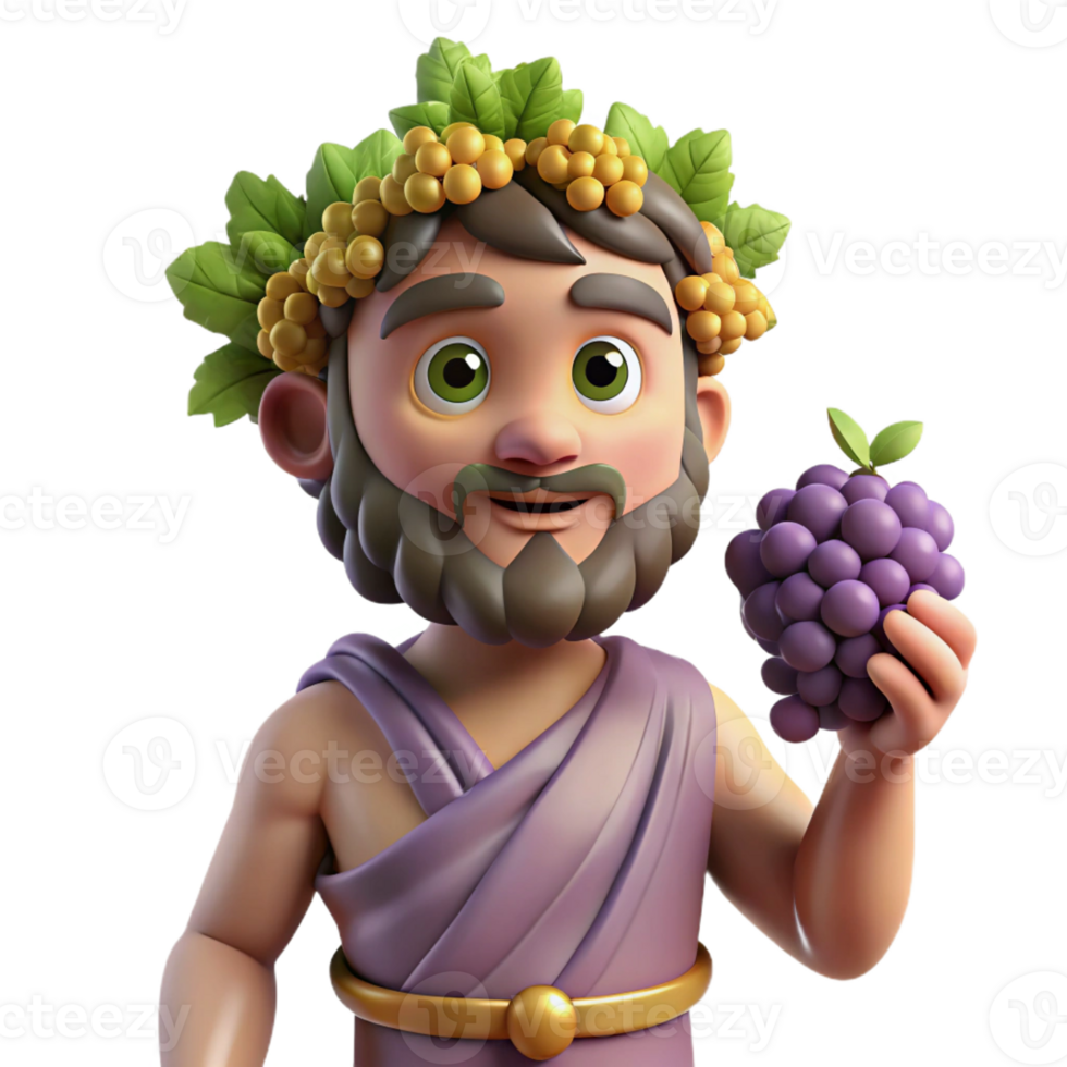unparalleled art deco Dionysus, god of wine, holding a grapevine with Transparent Background luxury png