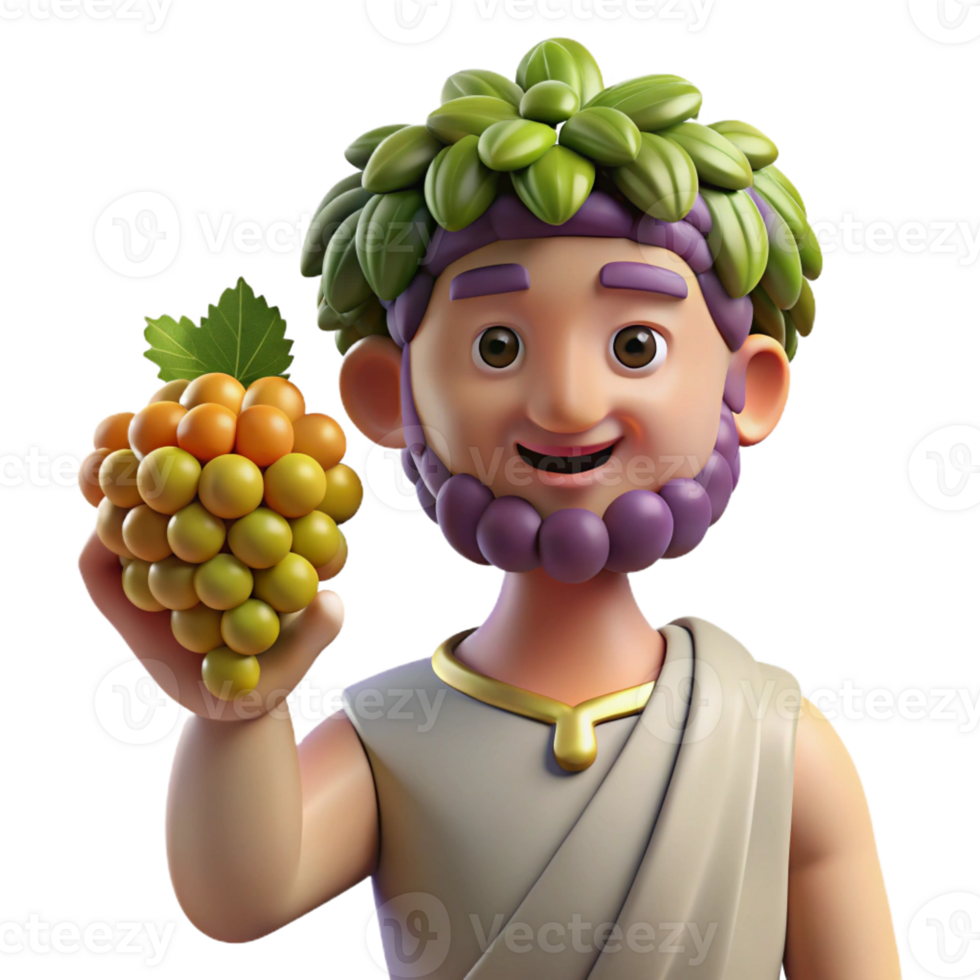 extraordinary quintessential Dionysus, god of wine, holding a grapevine with Transparent Background png