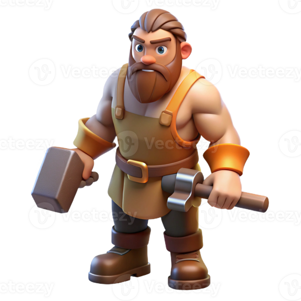 magnificent unparalleled Hephaestus, god of the forge, holding a hammer with Transparent Background png
