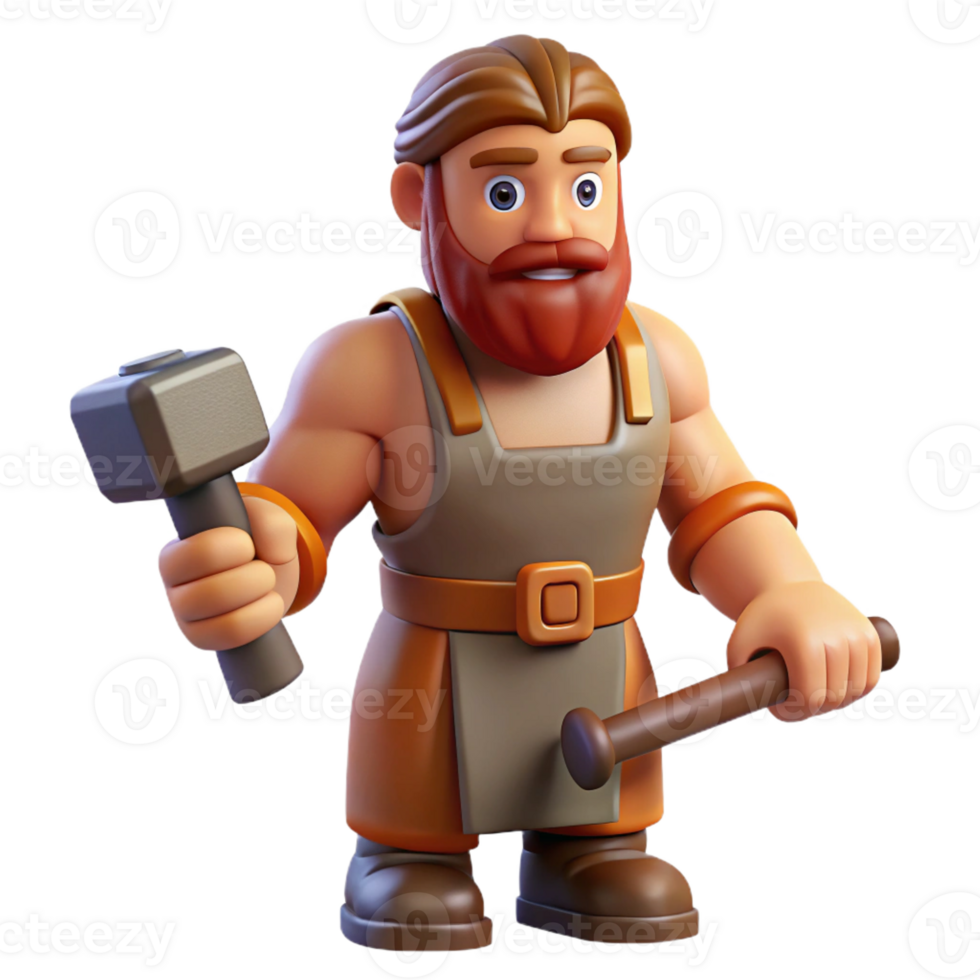 quintessential artistic Hephaestus, god of the forge, holding a hammer with Transparent Background gallery standard png