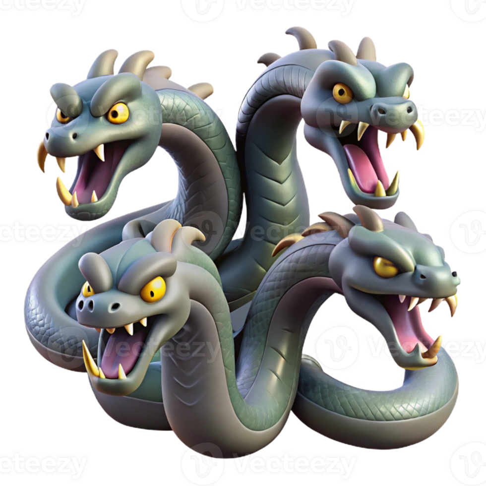 majestic art deco Hydra, multi-headed serpent with Transparent Background 4K png