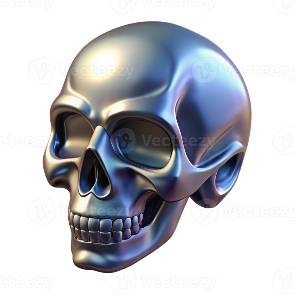 impressive romantic rustic Concept art style, ultra-detailed, isolated cutout of a single, stylized, metallic skull with Transparent Background genuine png