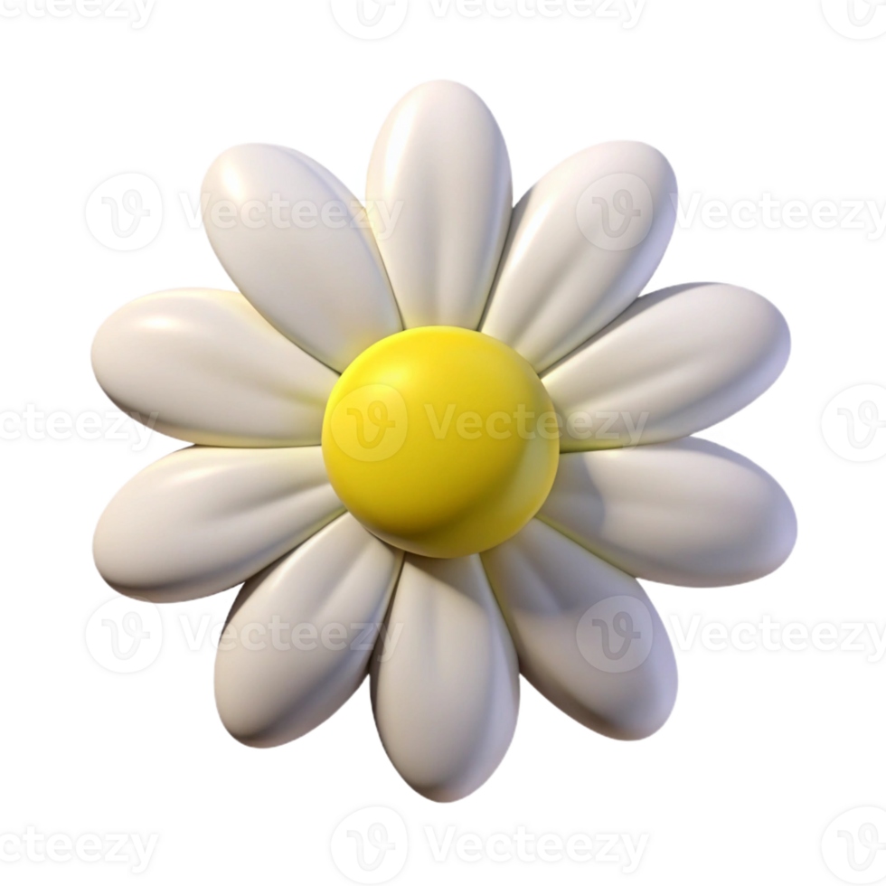 iconic renaissance Single daisy flower, white petals, yellow center with Transparent Background luxury png